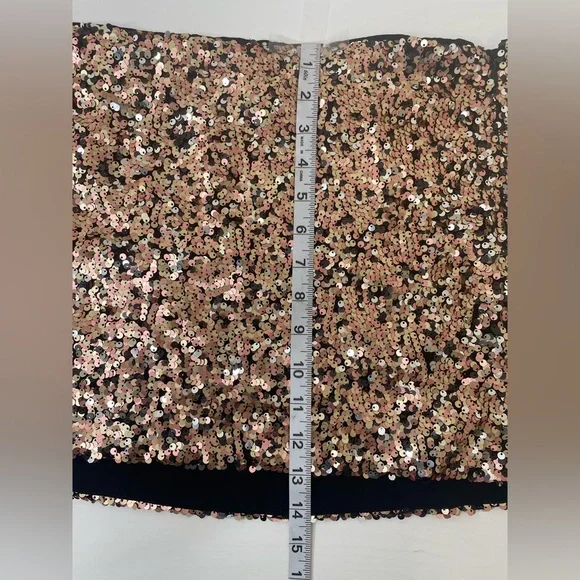 NWT Free People Annalise Sequin Slit Hem Gold Mini Skirt Size 10 - Picture 13 of 13